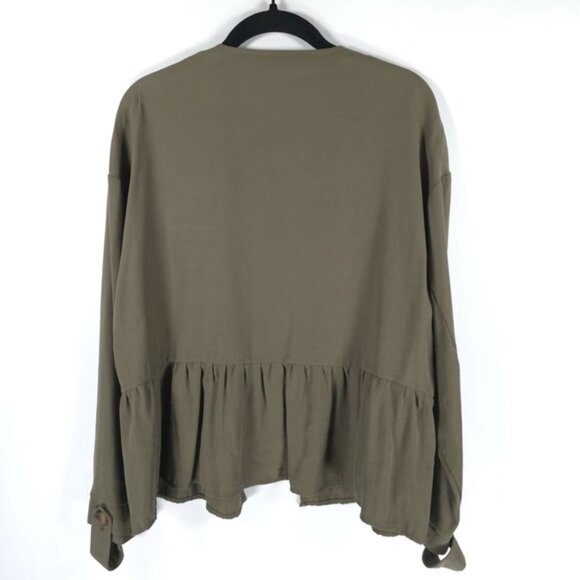 NWT ZARA Viscose Blend Ruffle Peplum Army Green Jacket Open Front 4968/068/M - Picture 10 of 14